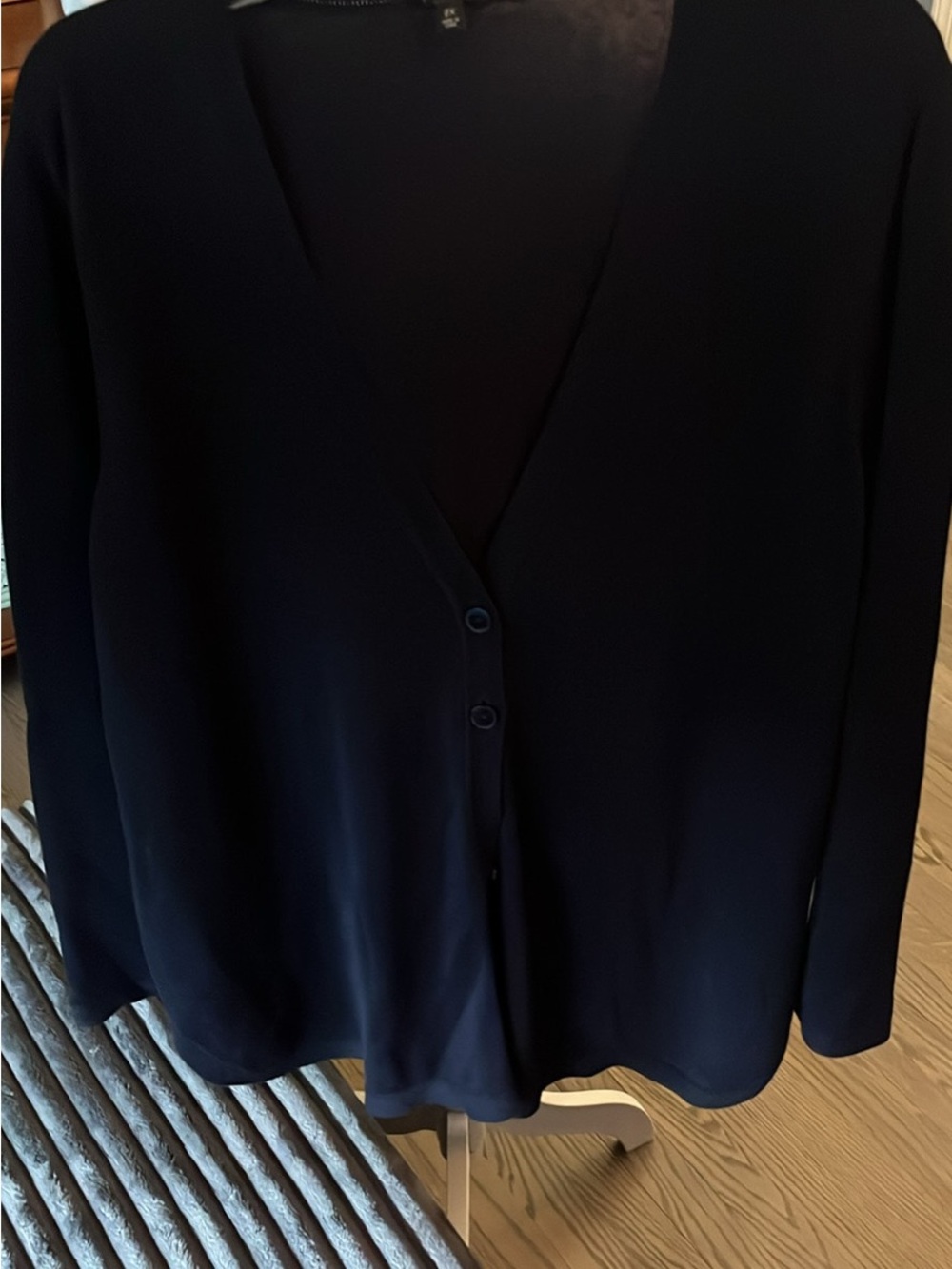 Talbots Dark Navy Button-Front V-Neck Blouse